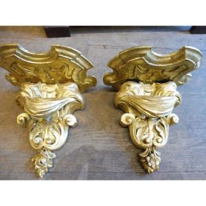 Paire  de consoles  d' applique  en bois  doré  19 eme 