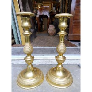 Pair Of 19th Century Chiseled Bronze Torches