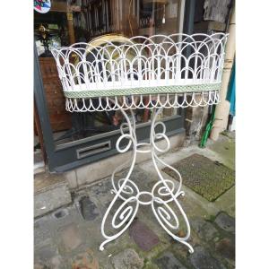 Oval-shaped Planter In Wrought Iron And Braided Wire, 1900  