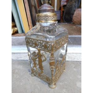 Flacon  en cristal   et laiton  style  empire  