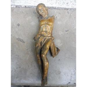 Christ en croix en bois doré  18 eme  sans bras  
