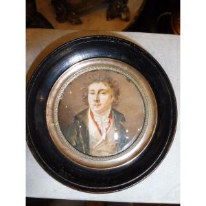 Miniature ronde  fin 18 eme "portrait d'homme ' 