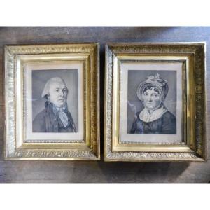 Paire  de  dessins d'après  Boilly  " portraits   d'un  couple " début 19 eme 