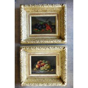 paire de natures mortes aux fruits  dans leurs  cadres  fin 19 eme  