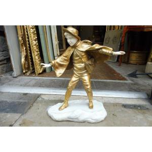Sculpture  chryséléphantine signée Ruffony  " le petit patineur " 