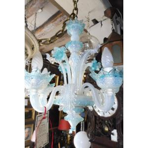 Blue Venetian Glass Chandelier With Five Lights XX Eme