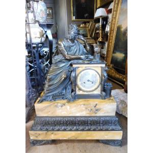 "homer" Clock In Patinated Bronze And Marble, Charles X Period 