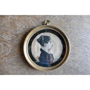 Miniature Watercolor "portrait Of A Lady," Early 19th Century