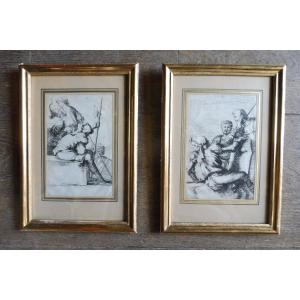 A Pair Of 17th-century Engravings In Gilded Wooden Frames