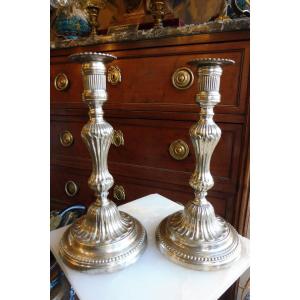 Pair Of 18th-century Silver-plated Metal Candlesticks