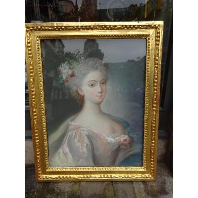  18 Century Pastel "portrait Of Young Girl"