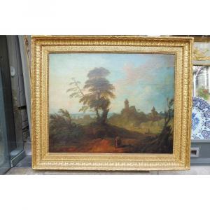 Important Oil On Canvas Signed Pierre  Lenfant  " Classical  Countyside " 