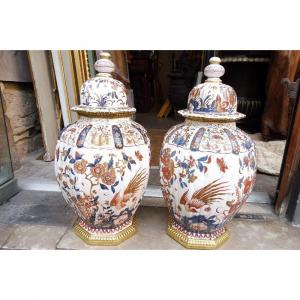 Pair Of Potiches Covered In Delft Earthenware Said To Be Golden