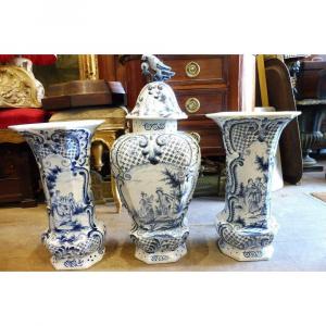 Important Three-piece Trim In Delft Earthenware