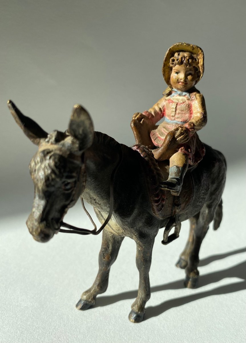Ancien Bronze De Vienne, Un âne Portant Une Petite Fille -photo-7