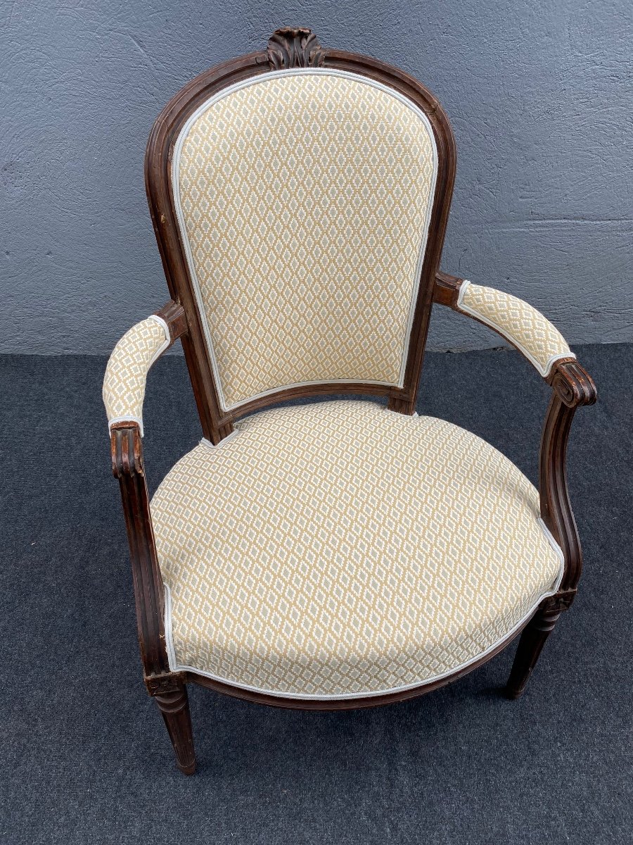 Louis XVI Period Armchair In Walnut-photo-2