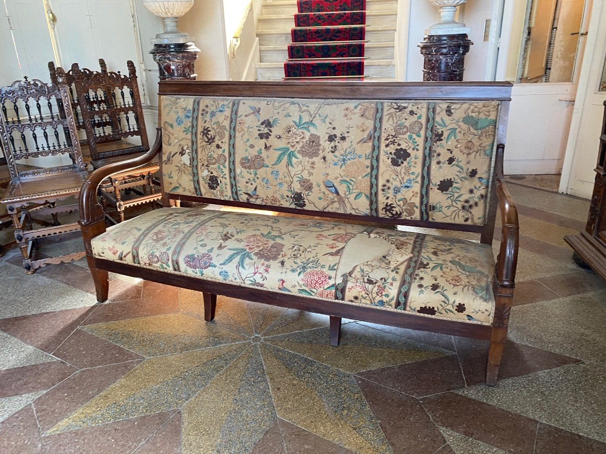 Attributed To Jeanselme. Large Mahogany Empire Sofa-photo-3