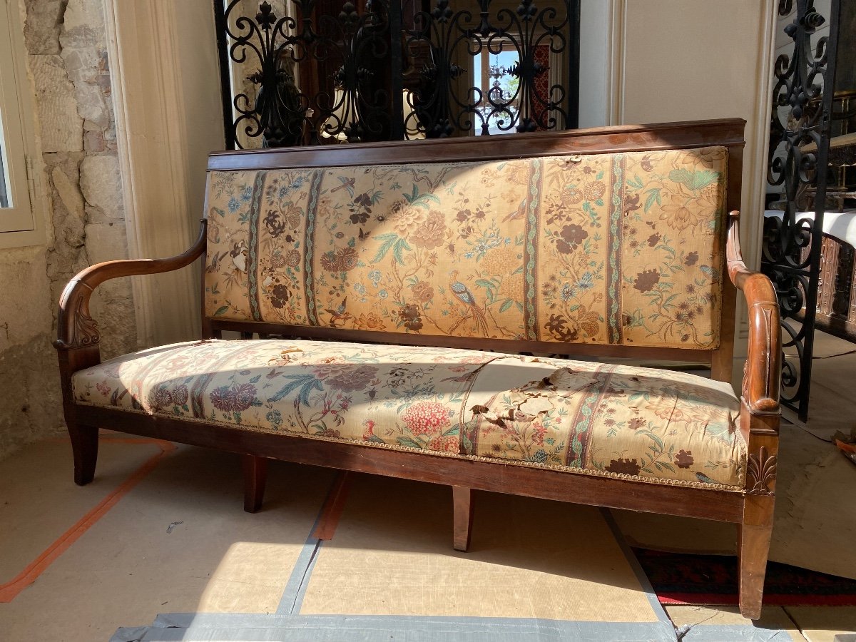 Attributed To Jeanselme. Large Mahogany Empire Sofa