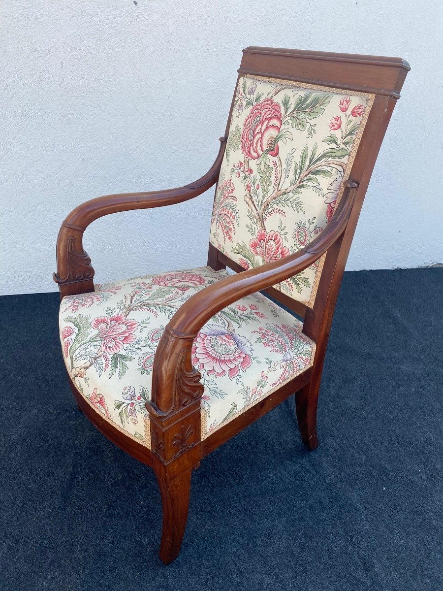 Attributed To Jeanselme. Mahogany Empire Armchair