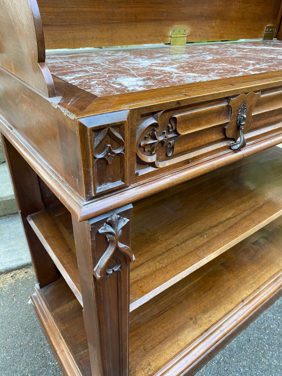 Jean Paul Mazaroz (1823-1900), Neo-gothic Walnut Sideboard-photo-5