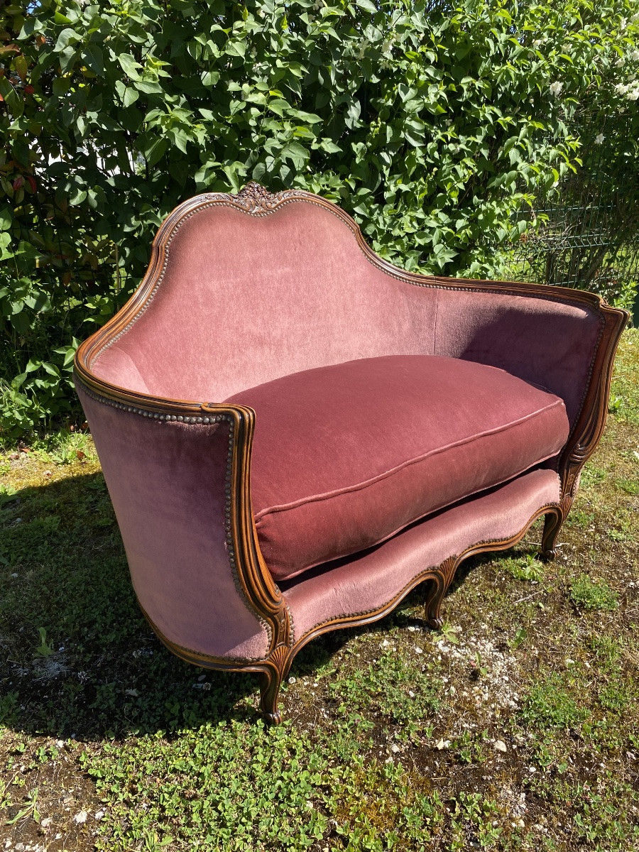 Petite Banquette Style Louis XV En Noyer -photo-4