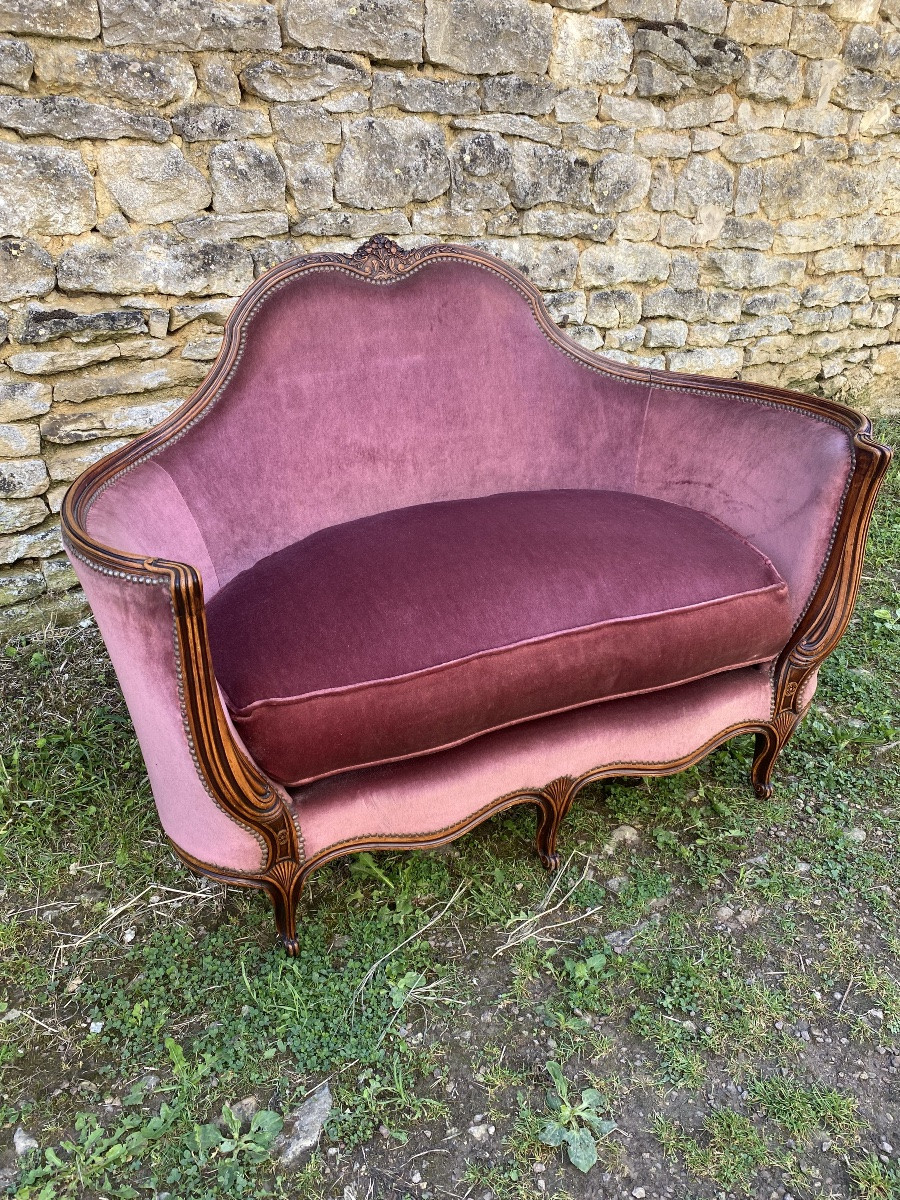 Petite Banquette Style Louis XV En Noyer -photo-2