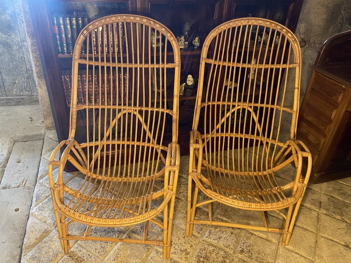 Paire de fauteuils en rotin -photo-2