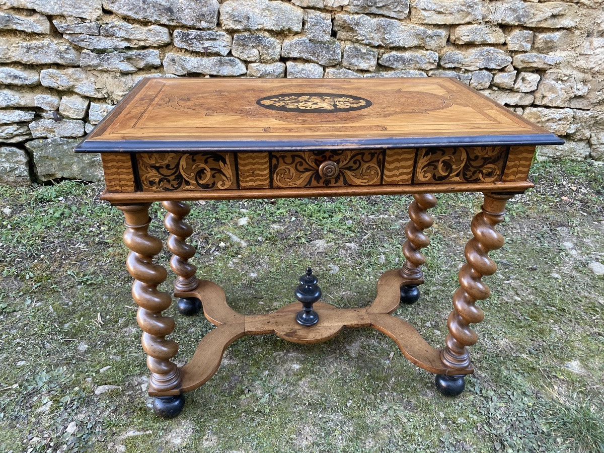 Louis XIII Table In Walnut And Marquetry -photo-3