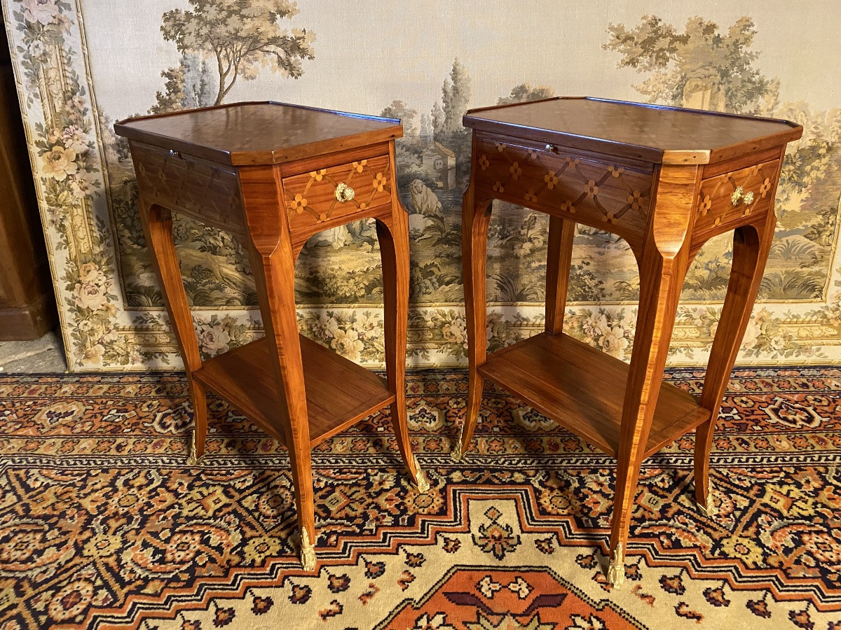 Pair Of Louis XV Bedside Tables In Marquetry -photo-3