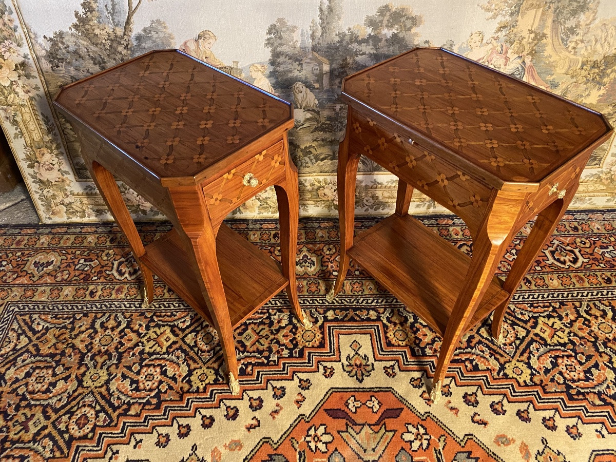Pair Of Louis XV Bedside Tables In Marquetry -photo-4