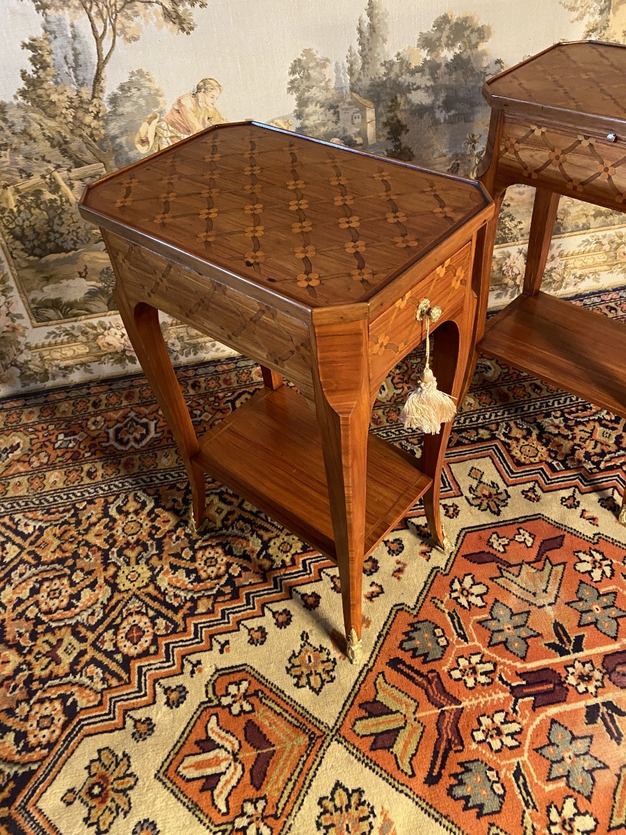 Pair Of Louis XV Bedside Tables In Marquetry -photo-1