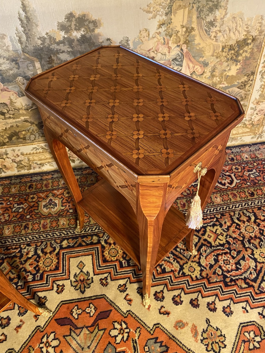 Pair Of Louis XV Bedside Tables In Marquetry -photo-2