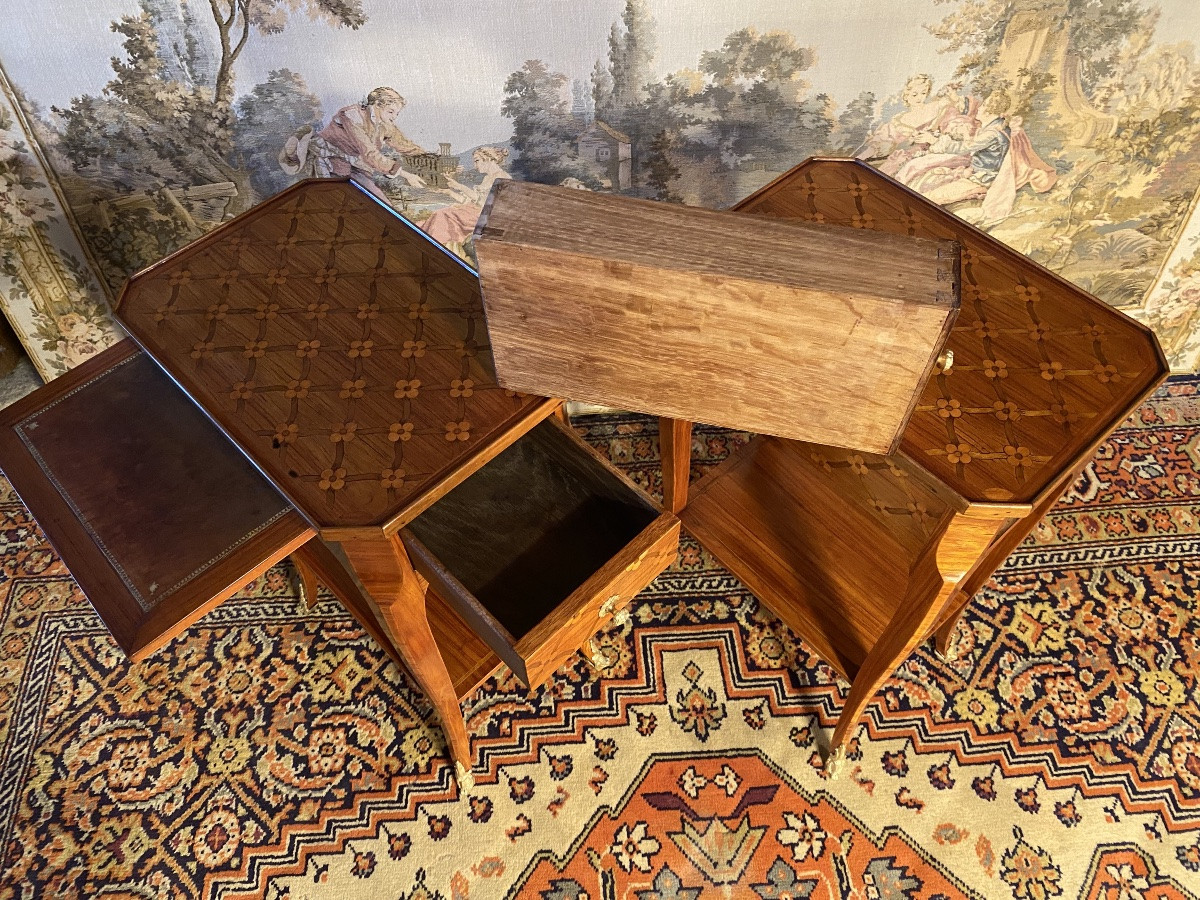 Pair Of Louis XV Bedside Tables In Marquetry -photo-6