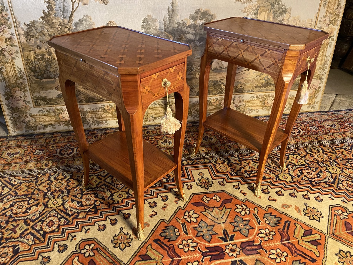 Pair Of Louis XV Bedside Tables In Marquetry 