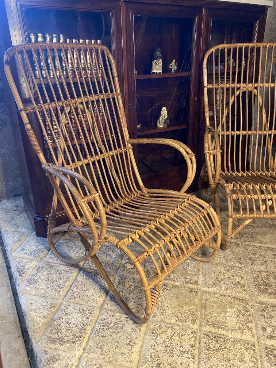 Paire de fauteuils en rotin -photo-2