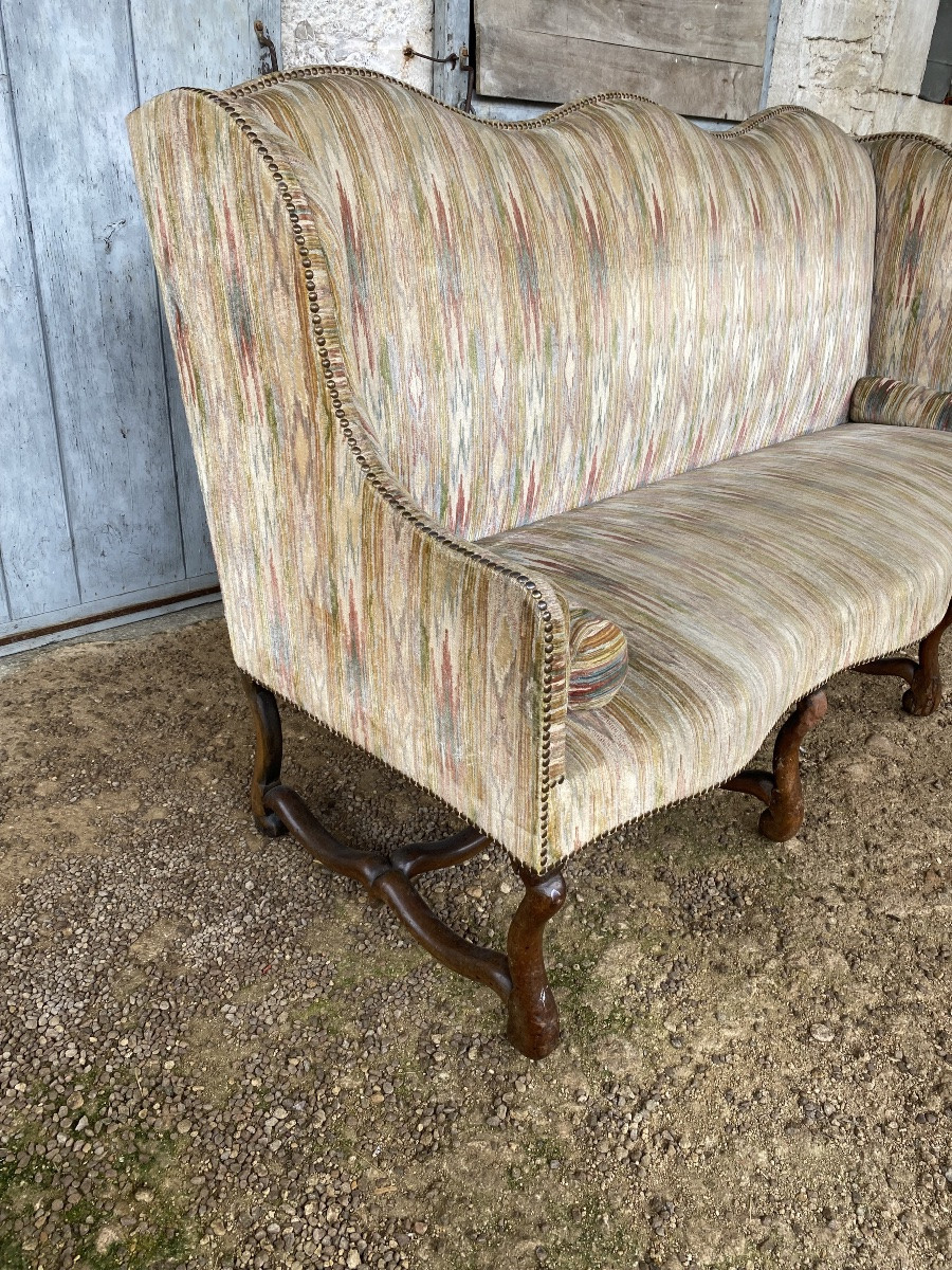 Grande banquette Louis XIII en noyer -photo-4
