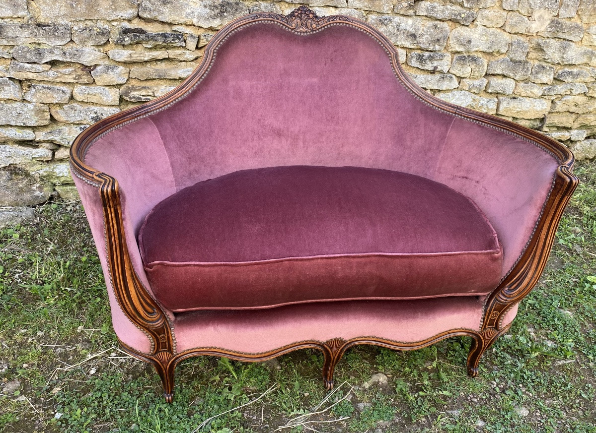 Petite banquette style Louis XV en noyer -photo-2