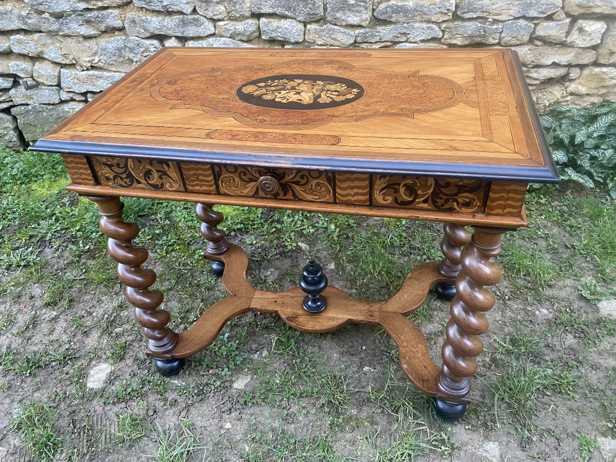 Louis XIII Table In Walnut And Marquetry -photo-2