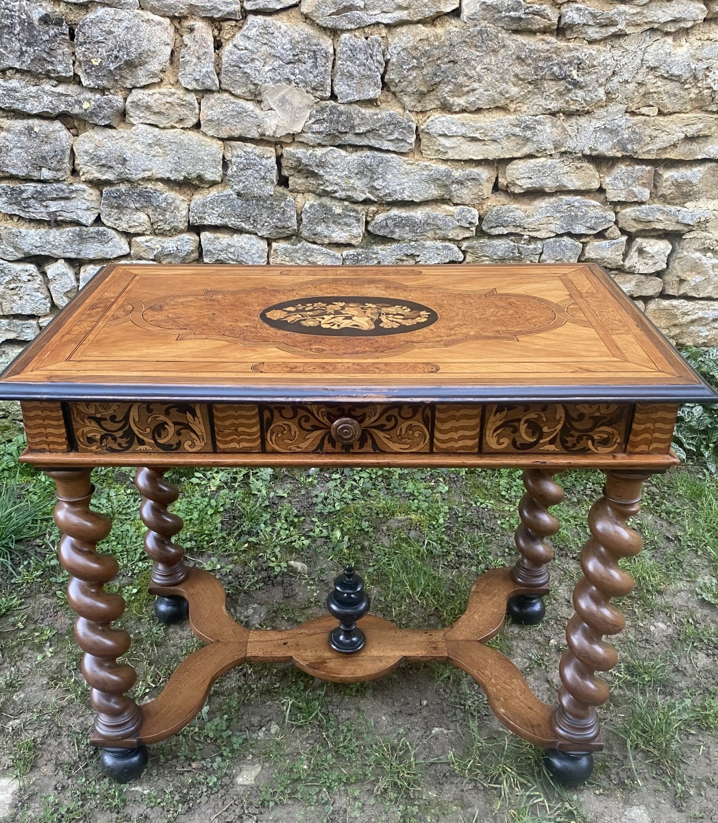 Louis XIII Table In Walnut And Marquetry 