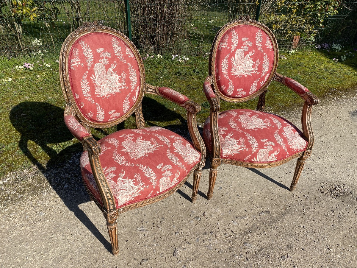 Paire de fauteuils Louis XVI -photo-2
