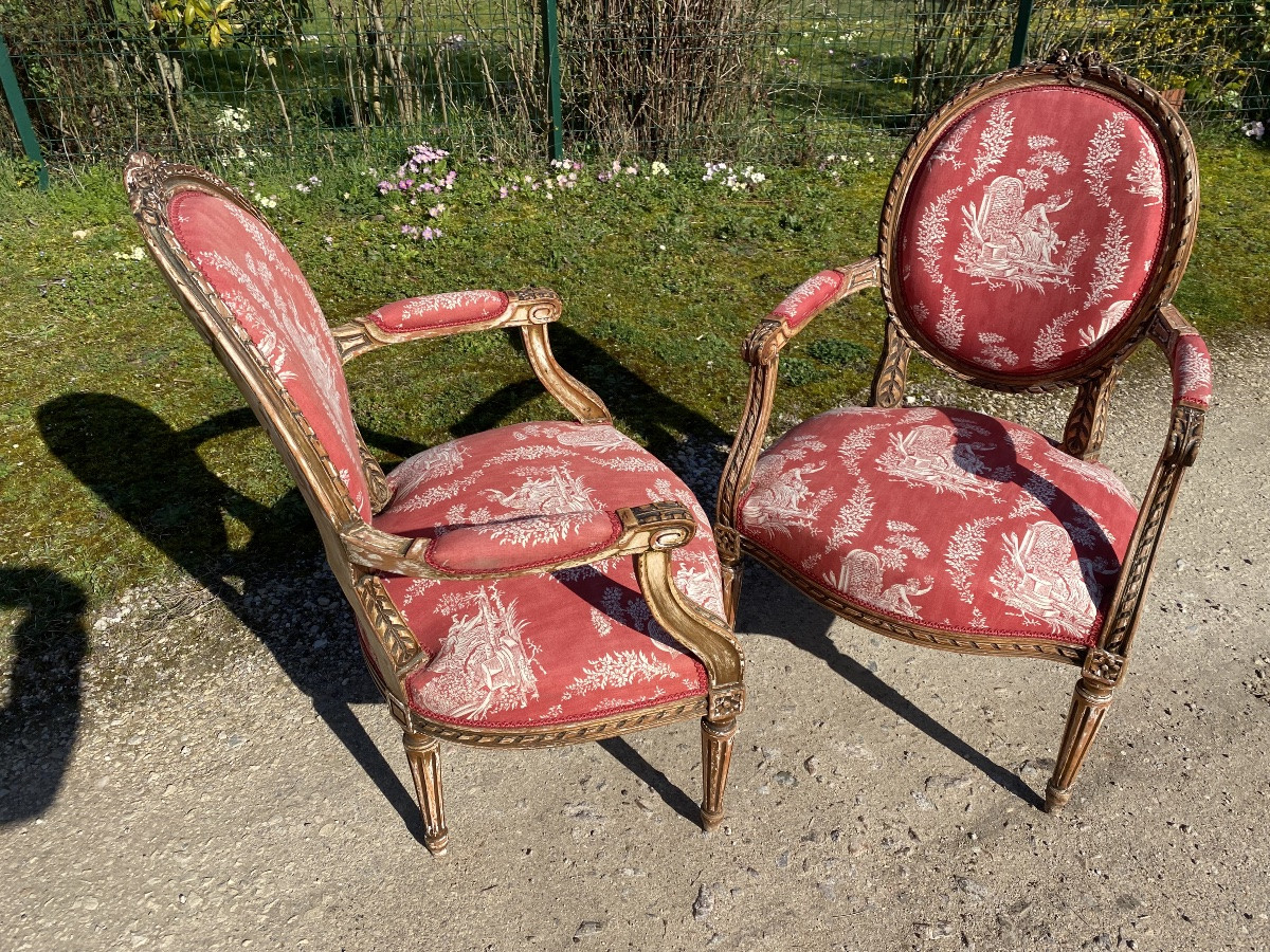 Paire de fauteuils Louis XVI -photo-2