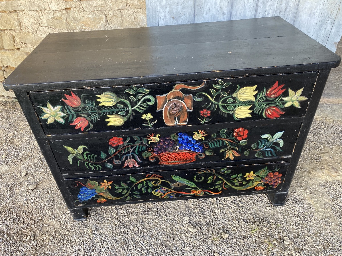 Black Lacquered Wood Chest Of Drawers-photo-2