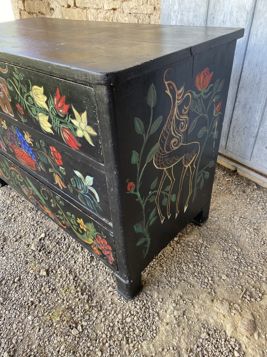 Black Lacquered Wood Chest Of Drawers-photo-3