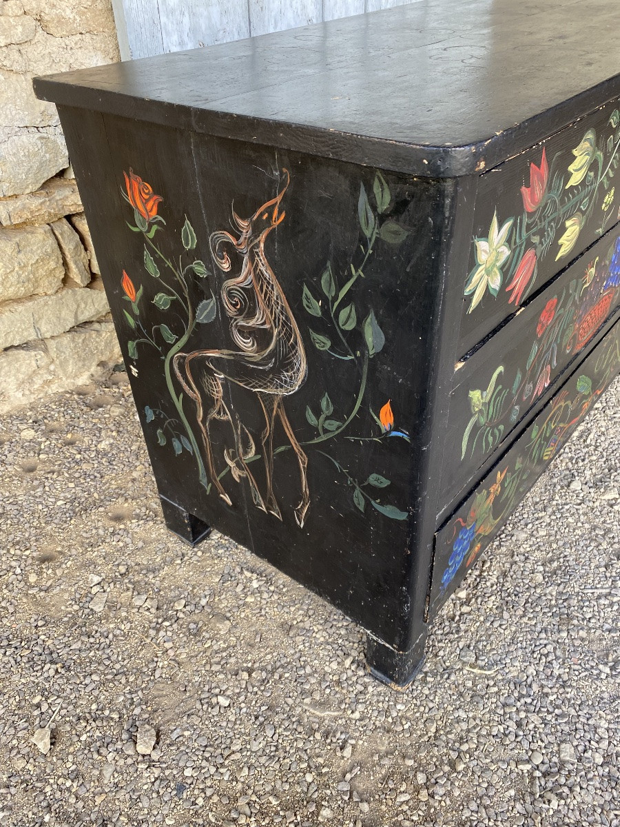 Black Lacquered Wood Chest Of Drawers-photo-4