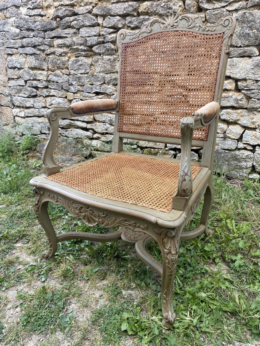 Fauteuil style Régence patiné -photo-4