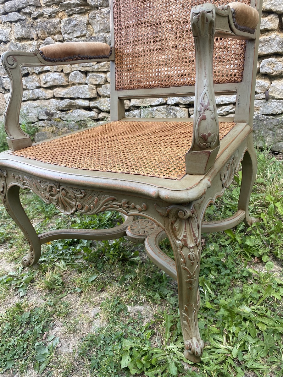 Fauteuil style Régence patiné -photo-3