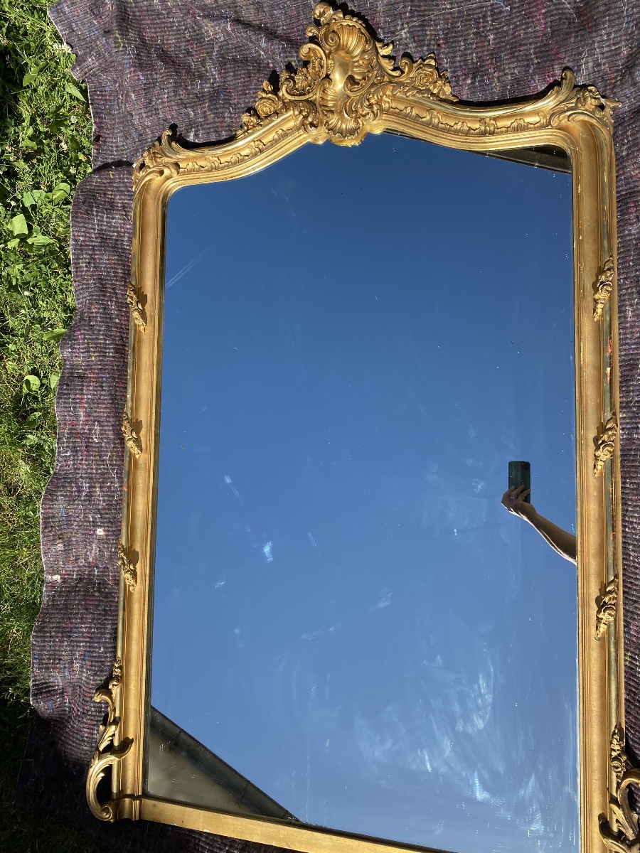 Miroir Louis XV en bois doré -photo-2