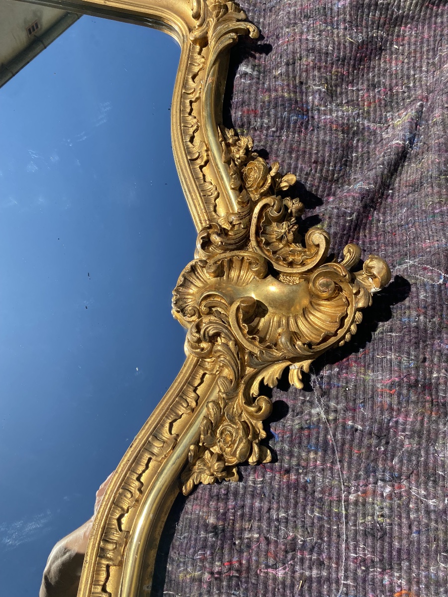 Miroir Louis XV en bois doré -photo-3