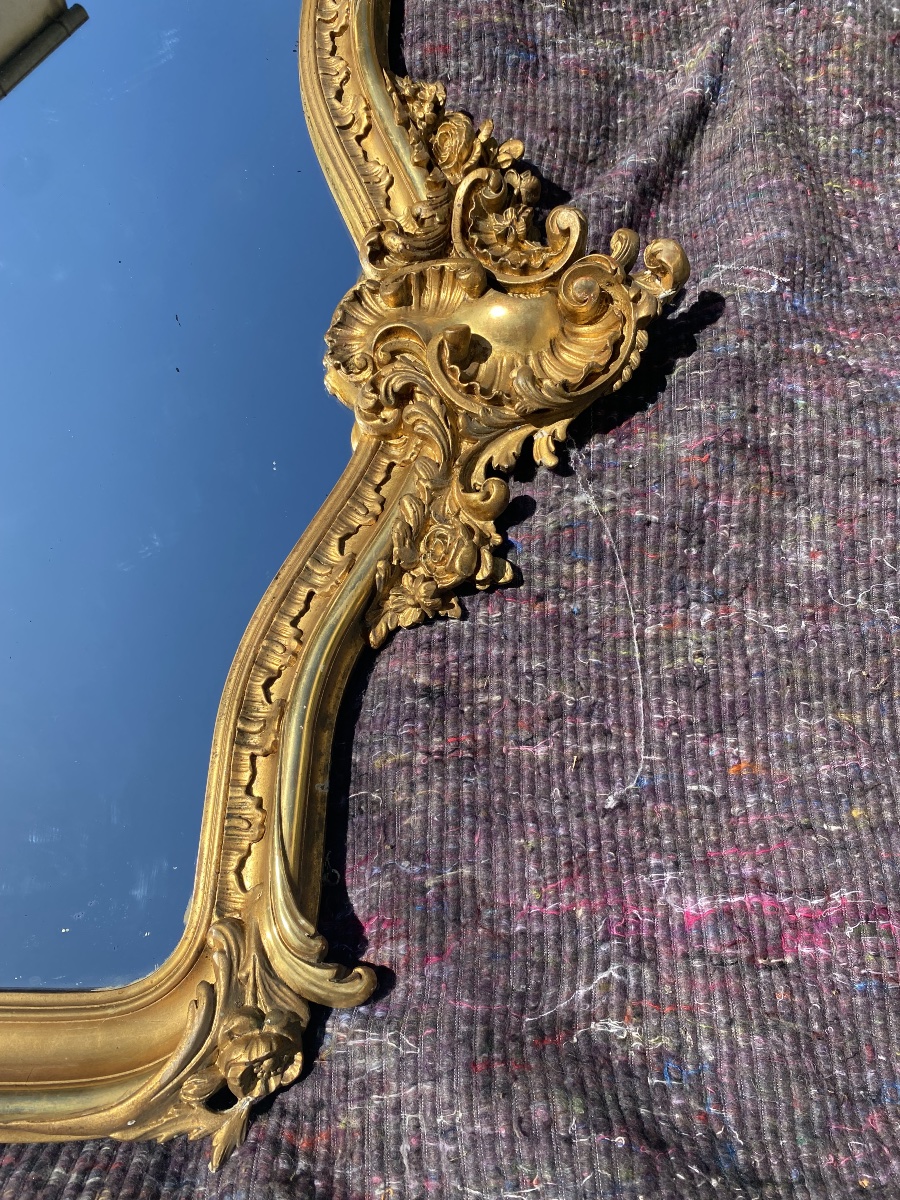 Miroir Louis XV en bois doré -photo-4