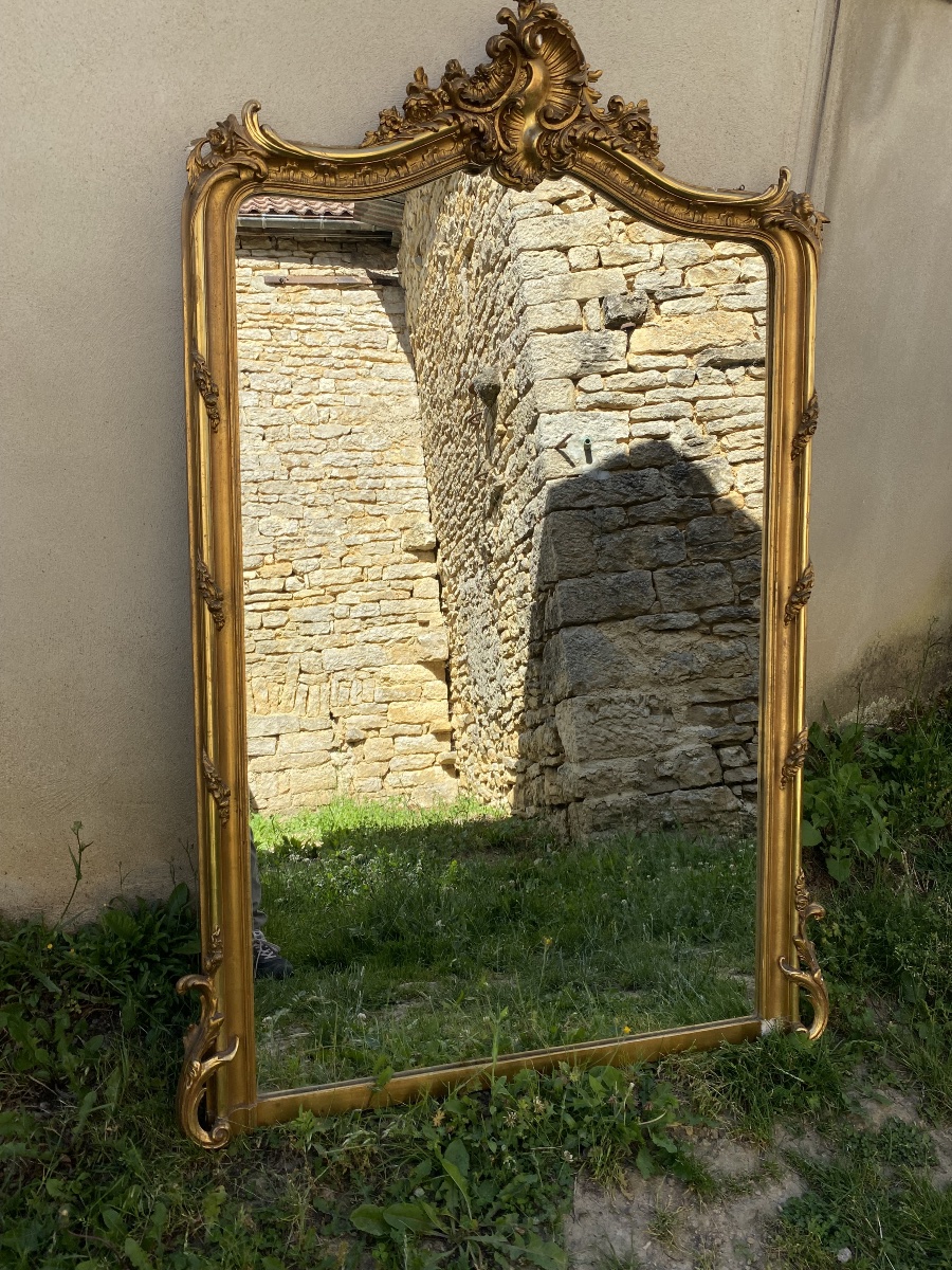 Miroir Louis XV en bois doré -photo-2
